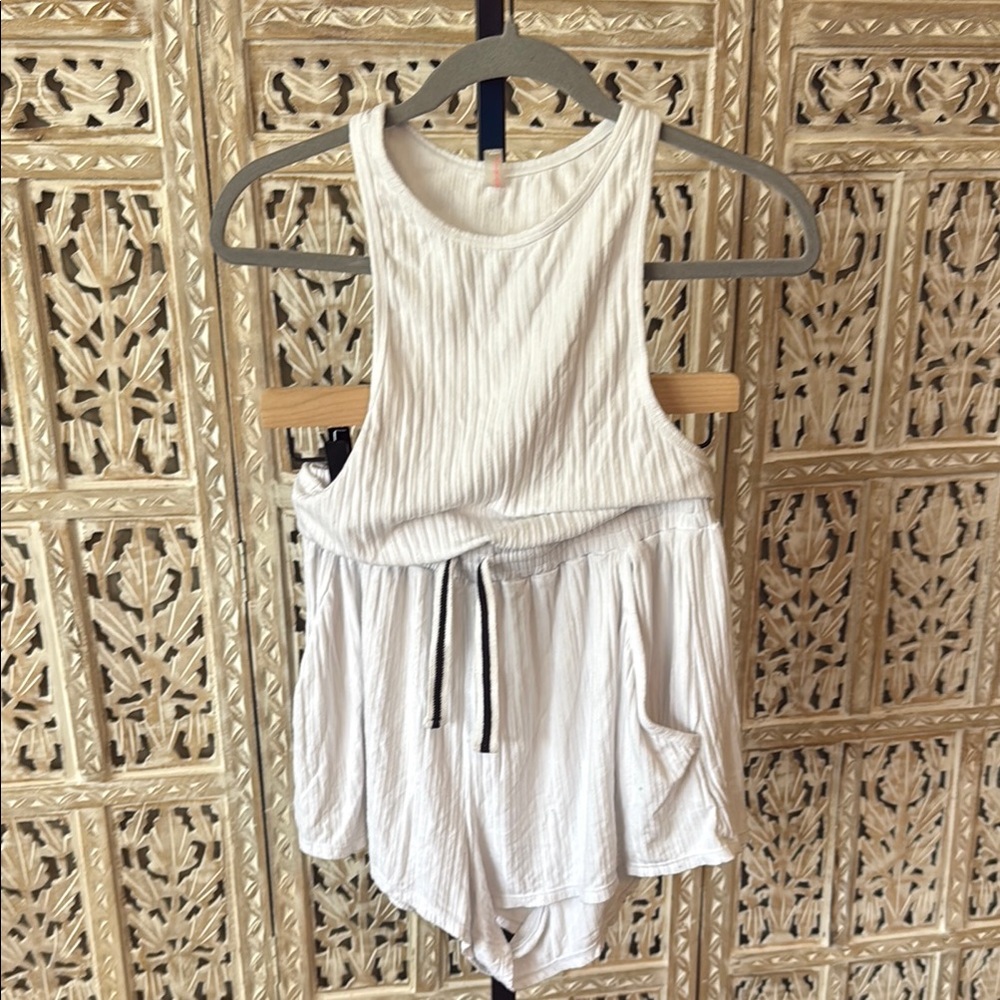 Free People Movement White Ribbed Romper